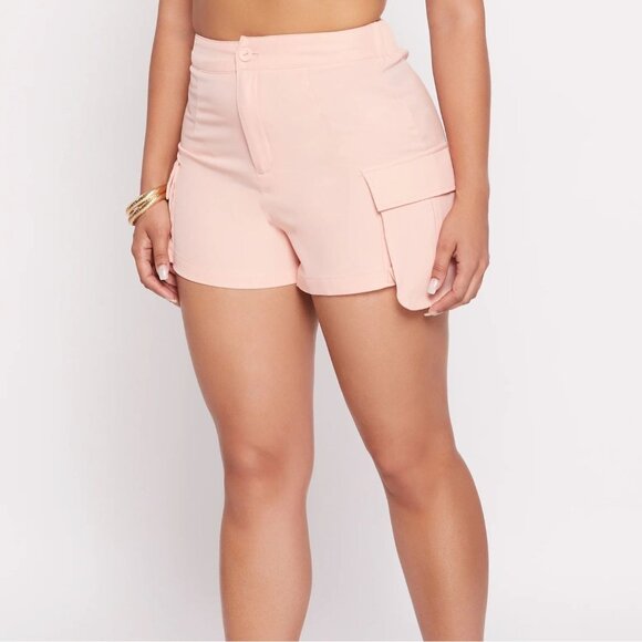 Julia by Love J Crepe Knit Cargo Shirt and Shorts Set in Coral - Size Large - Picture 11 of 12